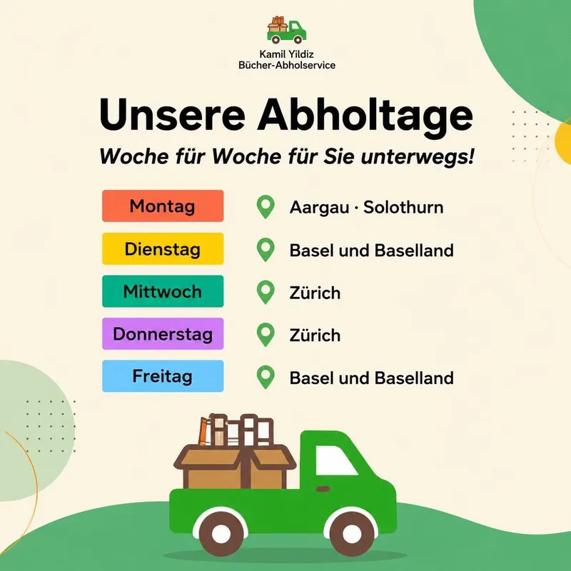 Facebook-Beitrag: Unsere Abholtage — Wochenplan mit den Regionen Aargau, Solothurn, Basel und Zürich