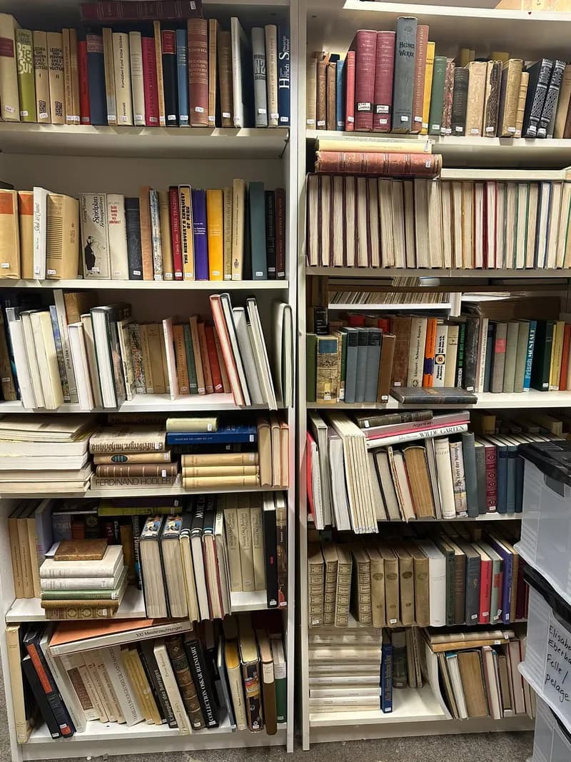 Blick in unser Lager: geprüfte und sortierte Bücher bereit zur Weitergabe